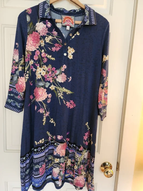 Johnny Was Willowa Polo Tunic Dress Floral Blue Pink Size S resort Travel Beach - Picture 9 of 11